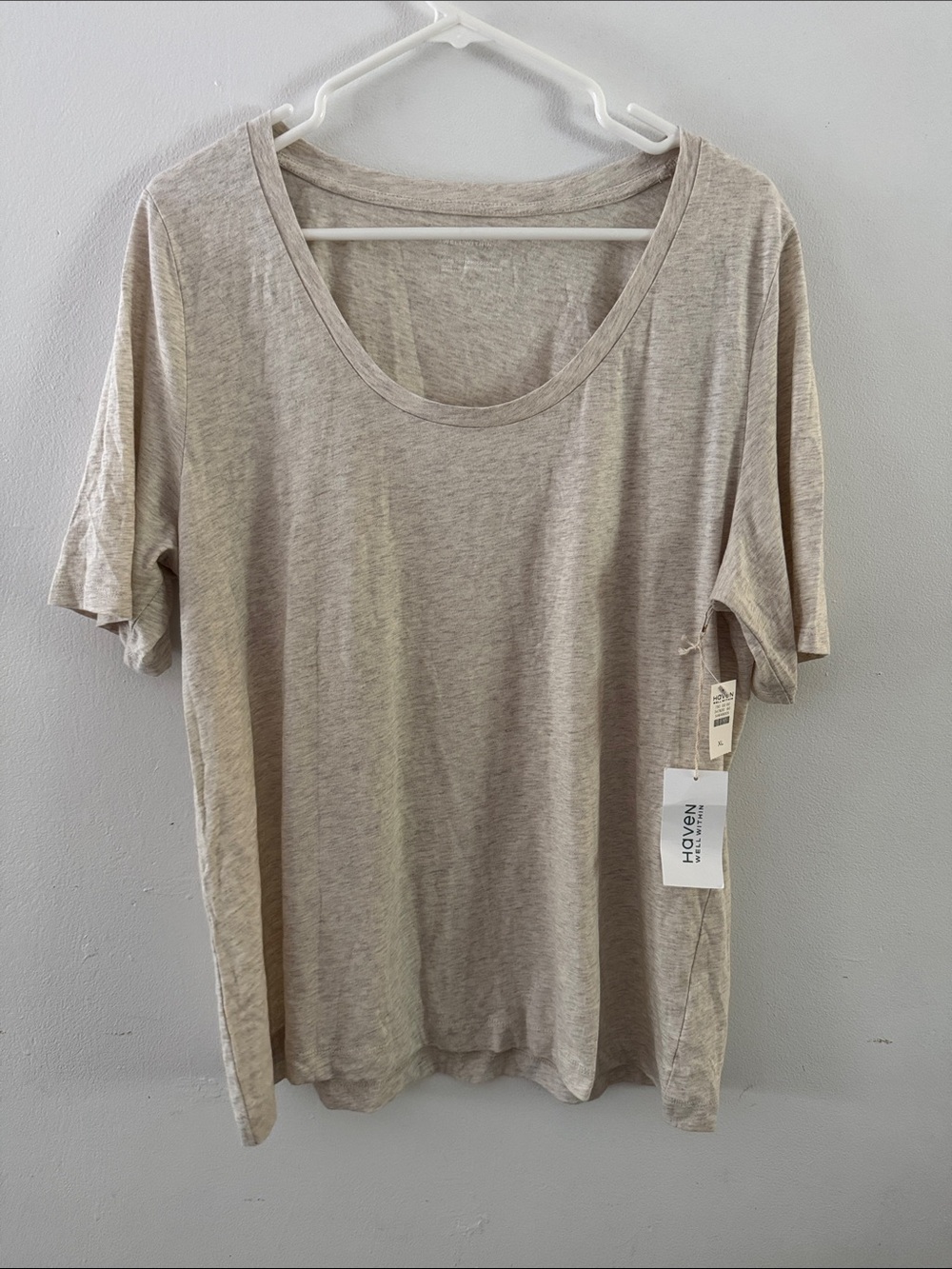 NWT Haven Well Within Oatmeal Heather Scoop Neck Cotton Tee Sz XL